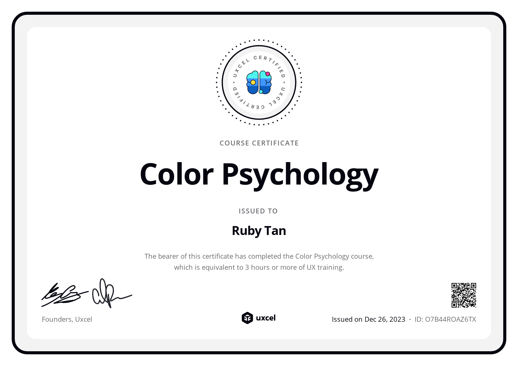Ruby Tan's certificate